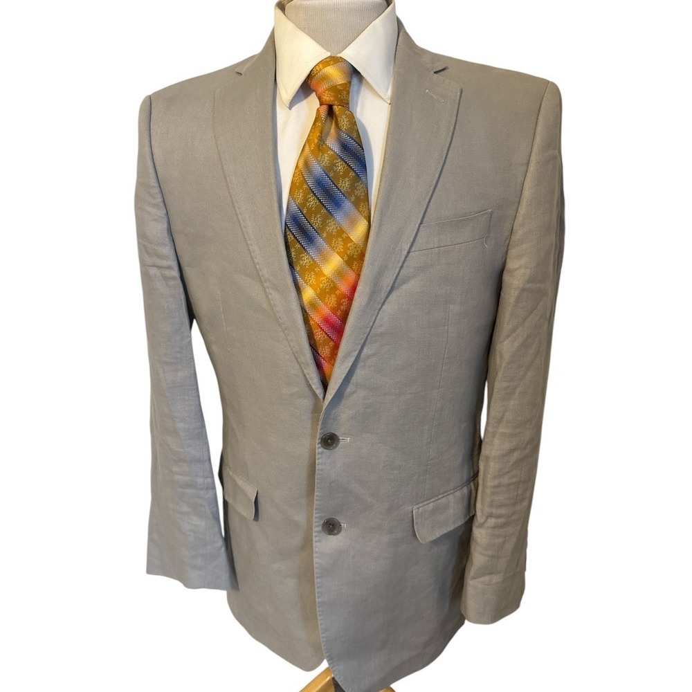 Calvin Klein 100% Linen Gray Blazer Sport Coat Jacket Preppy Casual Size 38L